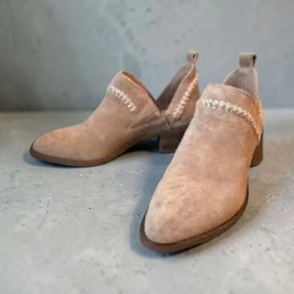 Sole Society Bootie Women 8.5 Pink Nikki Cut Out Leather Stacked Heel Braided